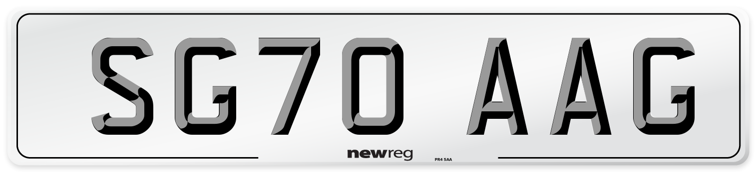 SG70 AAG Number Plate from New Reg